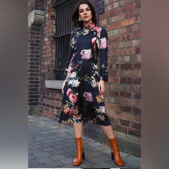 Zara Dresses & Skirts - Zara Woman Asian Inspired Midi Dress for Wedding Cocktail Party - Size L